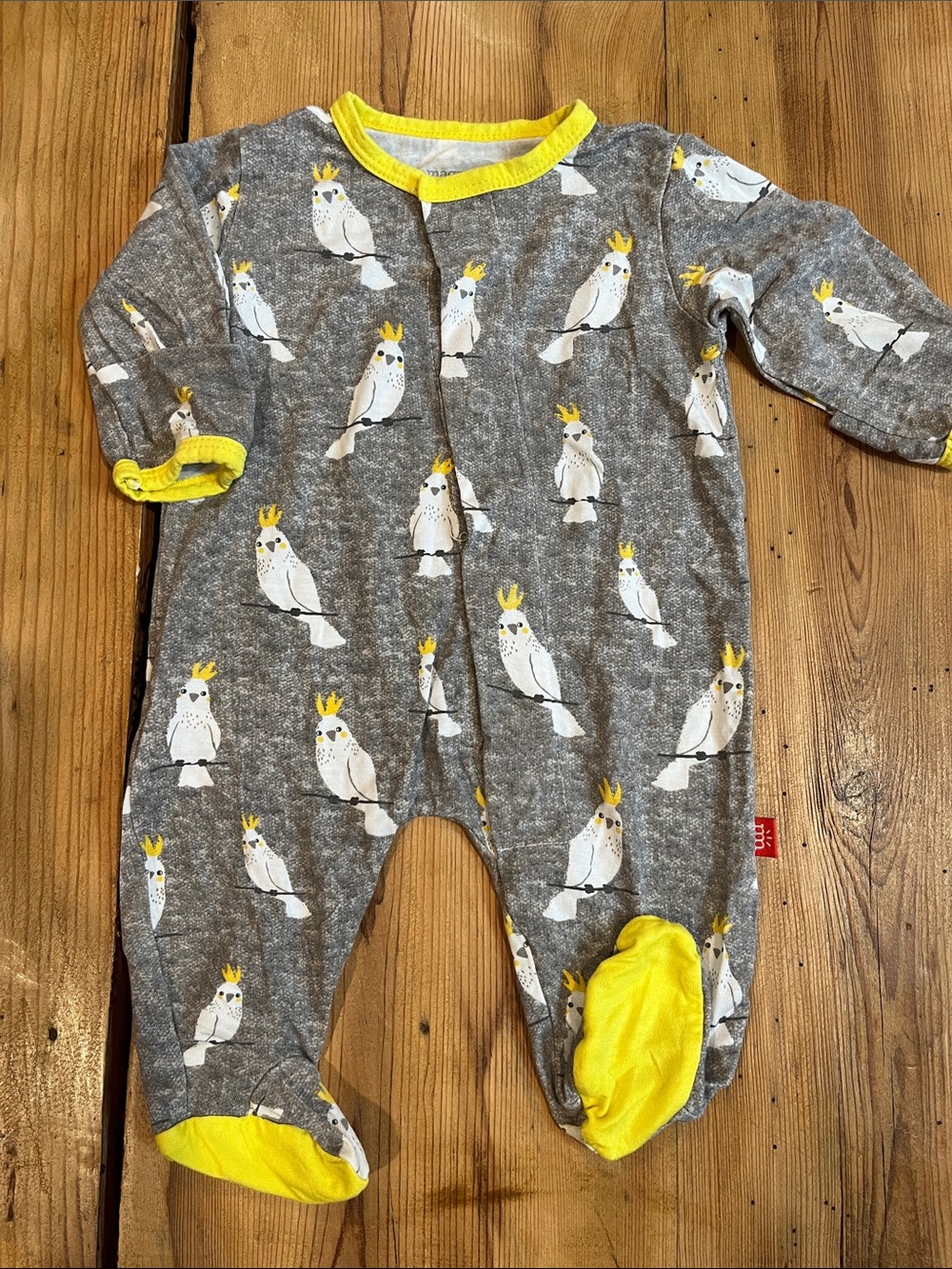 MAGNETIC ME Newborn 5-8 Lbs Unisex Grey Yellow Whoo Hoo Cockatoo Modal Footie